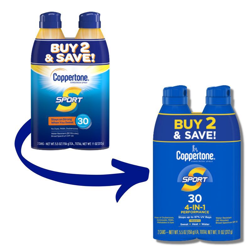 slide 3 of 5, Coppertone Sport Sunscreen Spray - SPF 30 - Twin Pack 11oz, 2 ct; 5.5 oz
