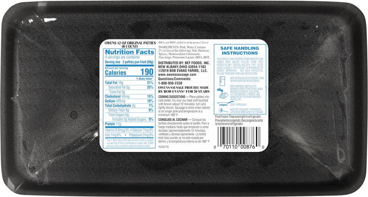 slide 3 of 9, Owens Original Pork Sausage Patties, 12 oz, 8 Count (Frozen), 12 oz