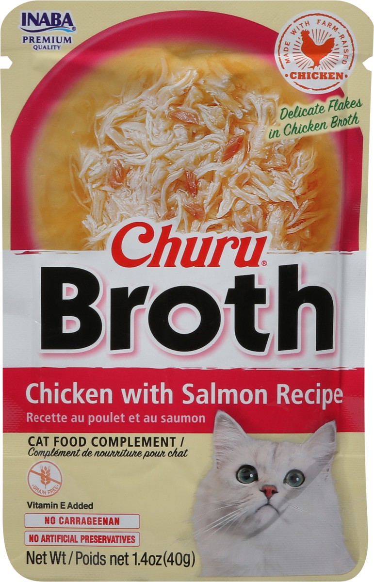 slide 9 of 14, Inaba Churu Broth for Cats, Creamy Broth with Shredded Chicken Side Dish Pouch, 1.4 Ounces, Chicken with Salmon Recipe, 1 ct