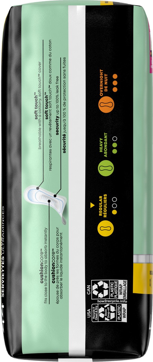 slide 7 of 9, U by Kotex Clean & Secure Ultra Thin Pads, Regular Absorbency, 44 Count, 44 ct