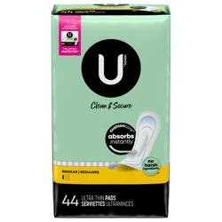 U by Kotex Clean & Secure Ultra Thin Pads, Regular Absorbency, 44 Count
