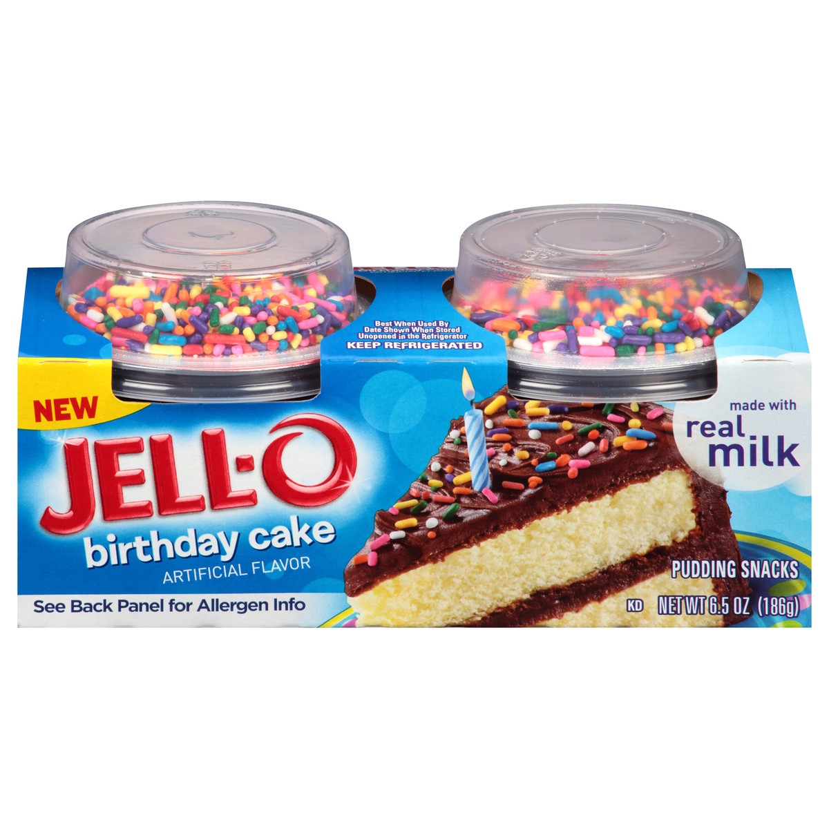 slide 11 of 13, Jell-O Birthday Cake Pudding Snacks 2 ct. Cups, 6.5 oz