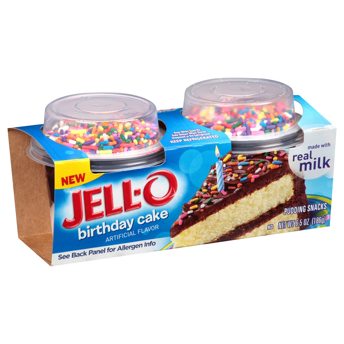 slide 6 of 13, Jell-O Birthday Cake Pudding Snacks 2 ct. Cups, 6.5 oz