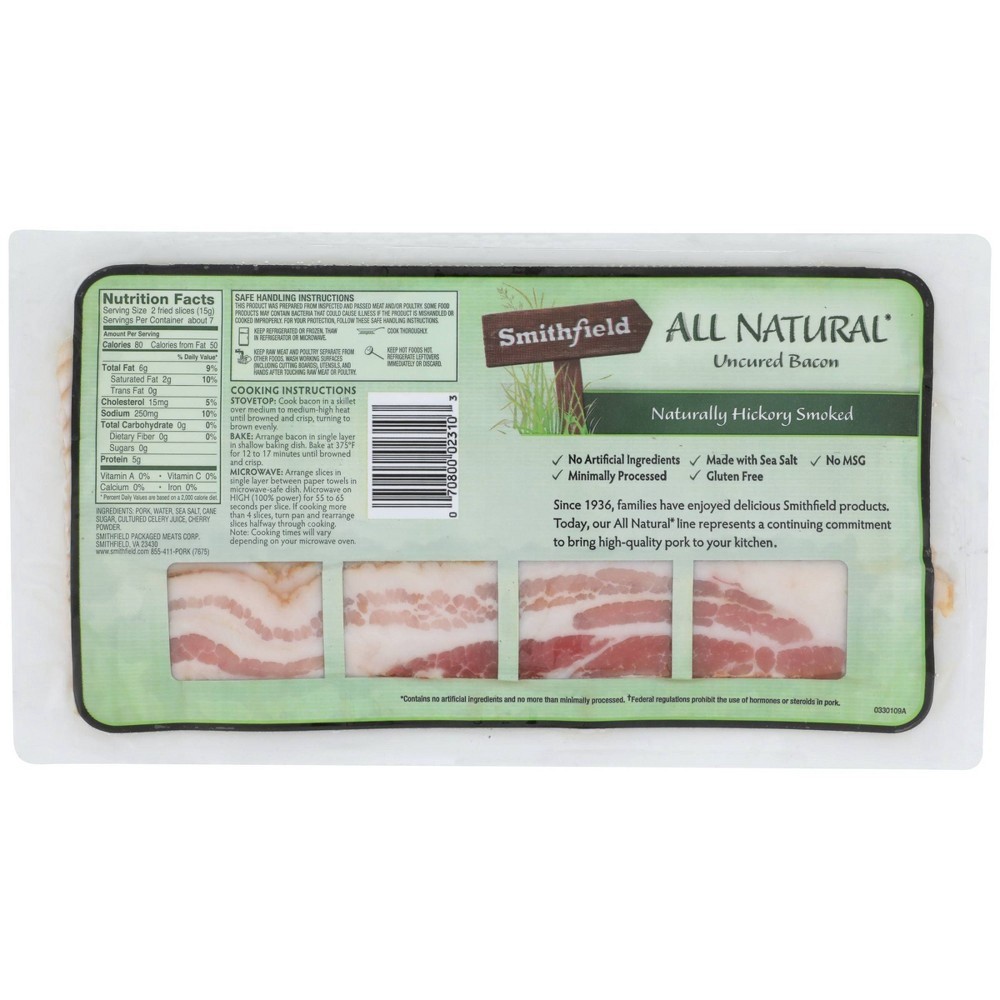 slide 3 of 5, Smithfield Naturally Applewood Smoked Uncured Bacon, 12 oz