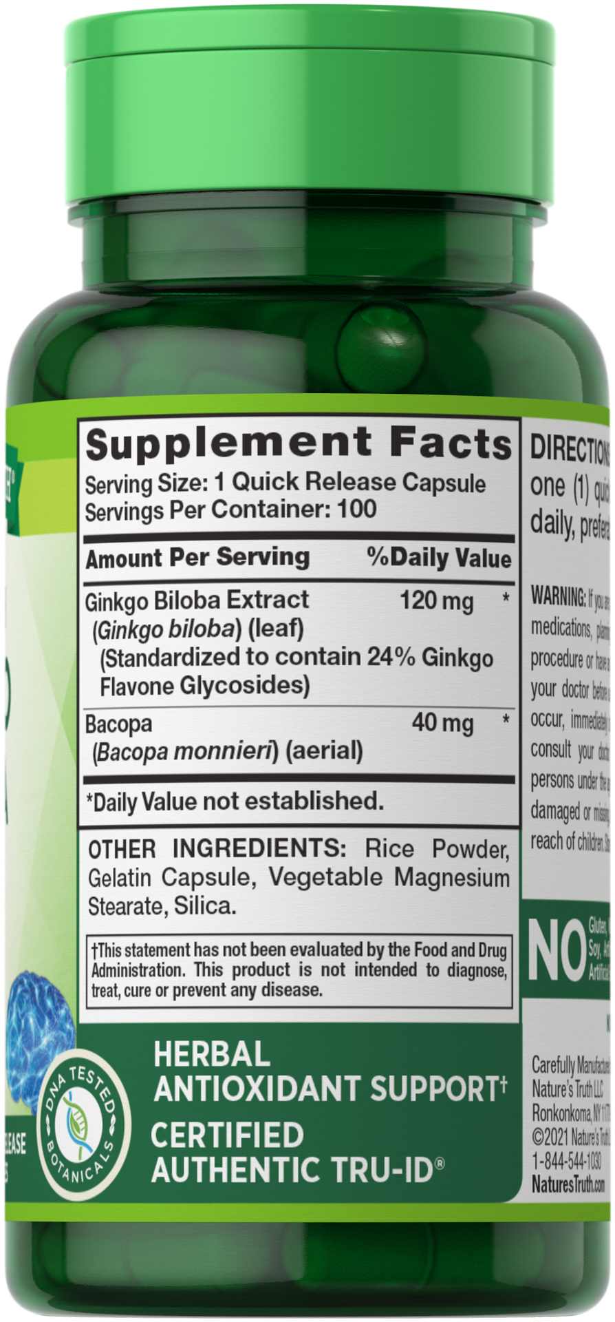 slide 2 of 4, Nature's Truth Standardized Ginkgo Biloba 120 mg plus Bacopa, 100 ct; 120 mg