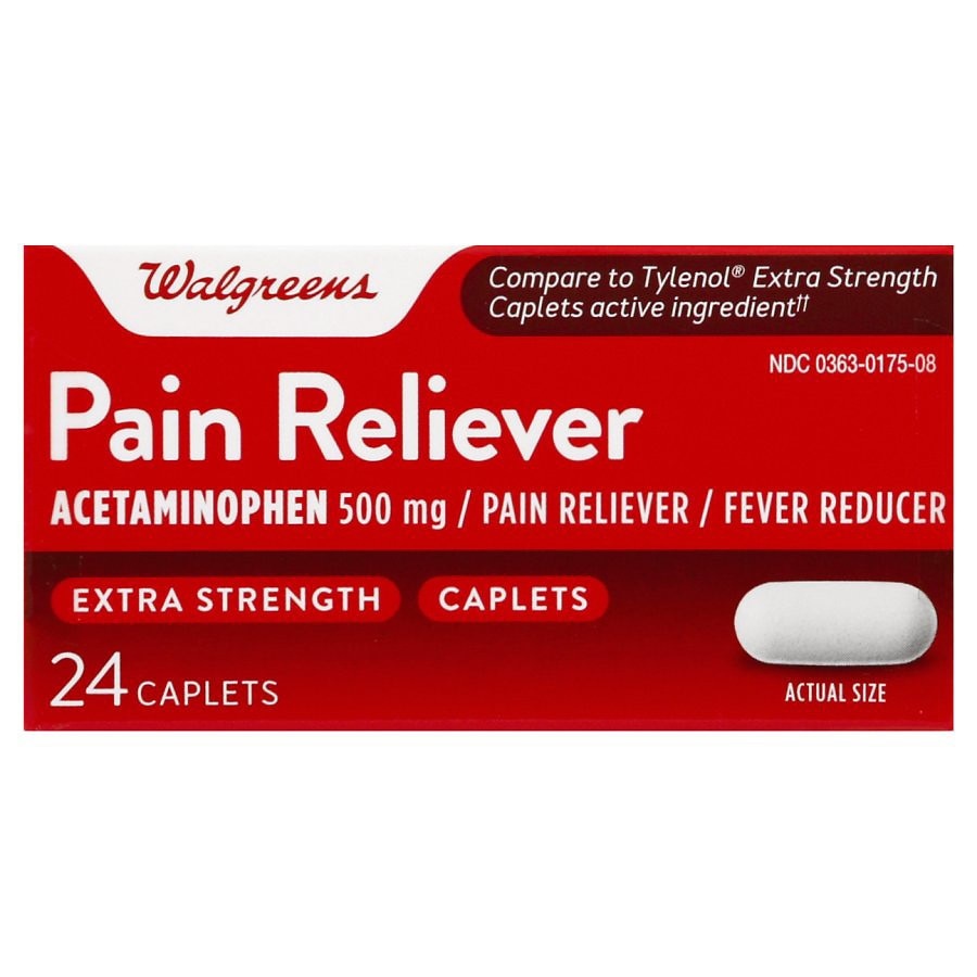 Walgreens Extra Strength Pain Reliever Acetaminophen Caplets 500Mg 24
