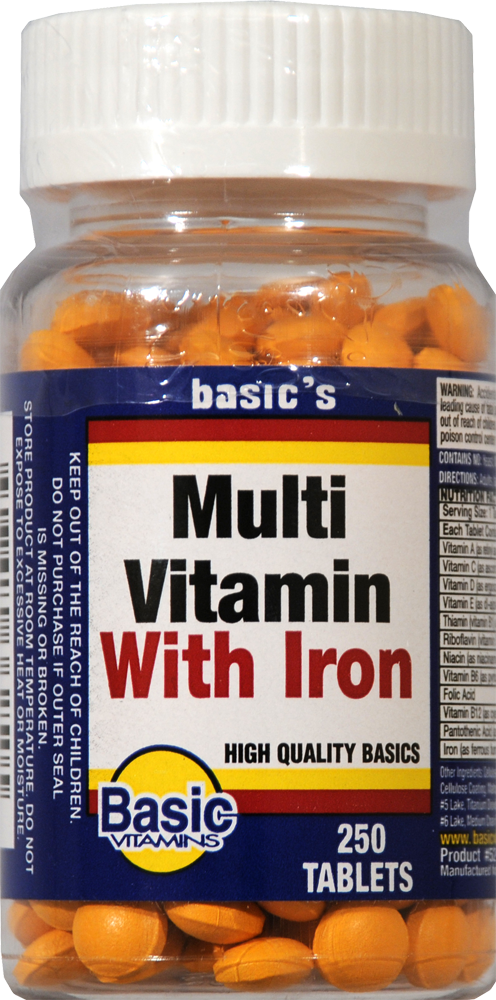 slide 1 of 1, Basic Multi-Vitamin With Iron Tablets, 250 ct