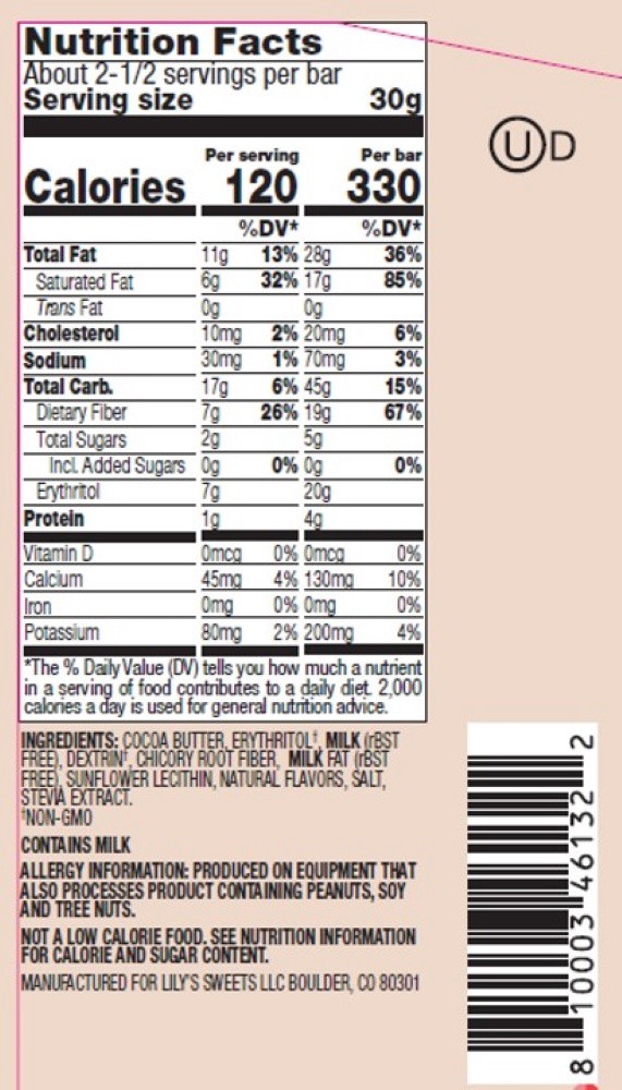 slide 2 of 2, Lily's Peppermint Flavored White Chocolate Style No Sugar Added, Christmas Bar, 2.8 oz, 2.8 oz