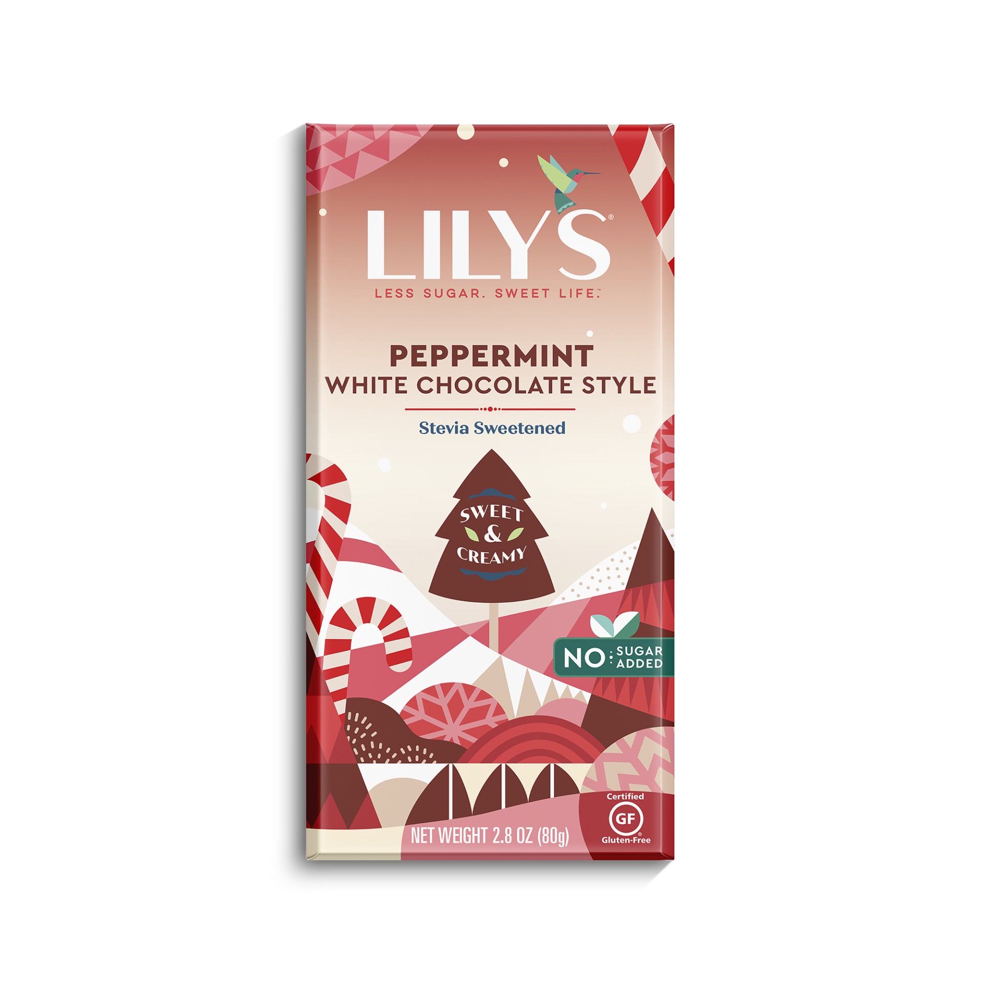 slide 1 of 2, Lily's Peppermint Flavored White Chocolate Style No Sugar Added, Christmas Bar, 2.8 oz, 2.8 oz