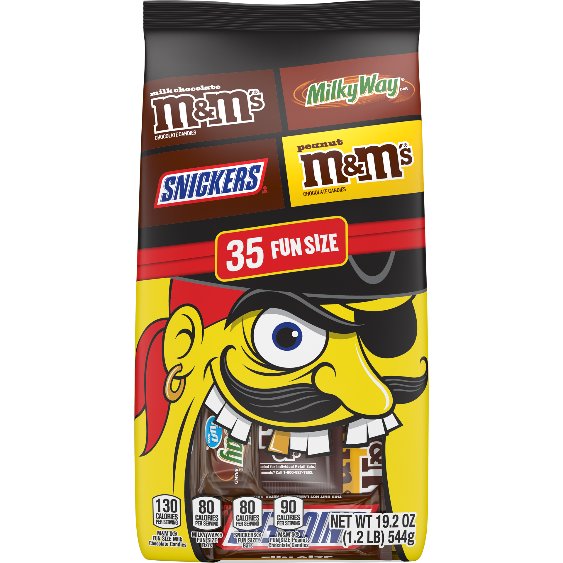 slide 1 of 8, Wrigley M&M'S, SNICKERS & MILKY WAY Fun Size Milk Chocolate Halloween Candy Variety Pack, 35 Ct Bulk Bag, 19.2 oz