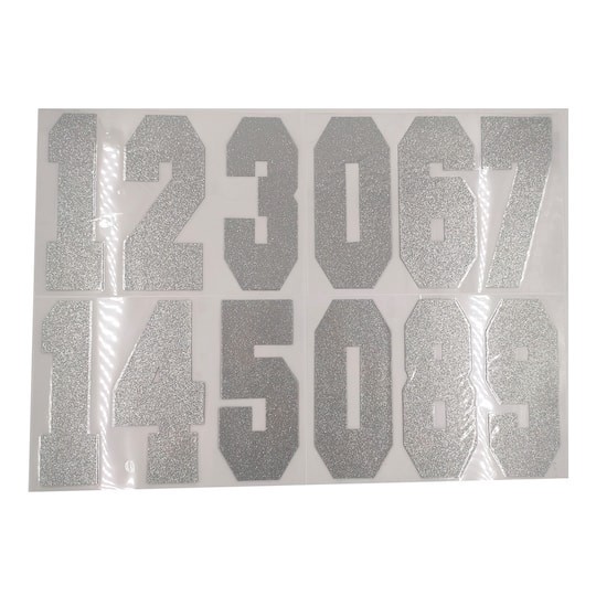 slide 1 of 3, 8" Silver Iron-On Glitter Numbers By Make Market, 8 in