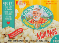 slide 1 of 1, Cousin Willie's 94% Fat Free Butter Popcorn, 4.8 oz