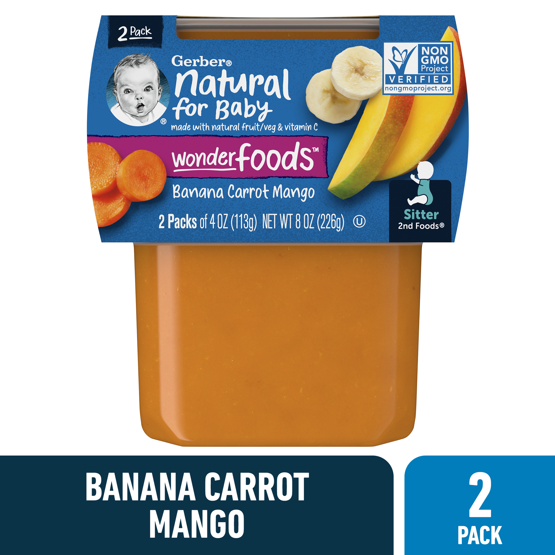 slide 1 of 5, Gerber Stage 2 Baby Food, Banana Carrot Mango Puree, 4 oz Tubs (2 Pack), 8 oz