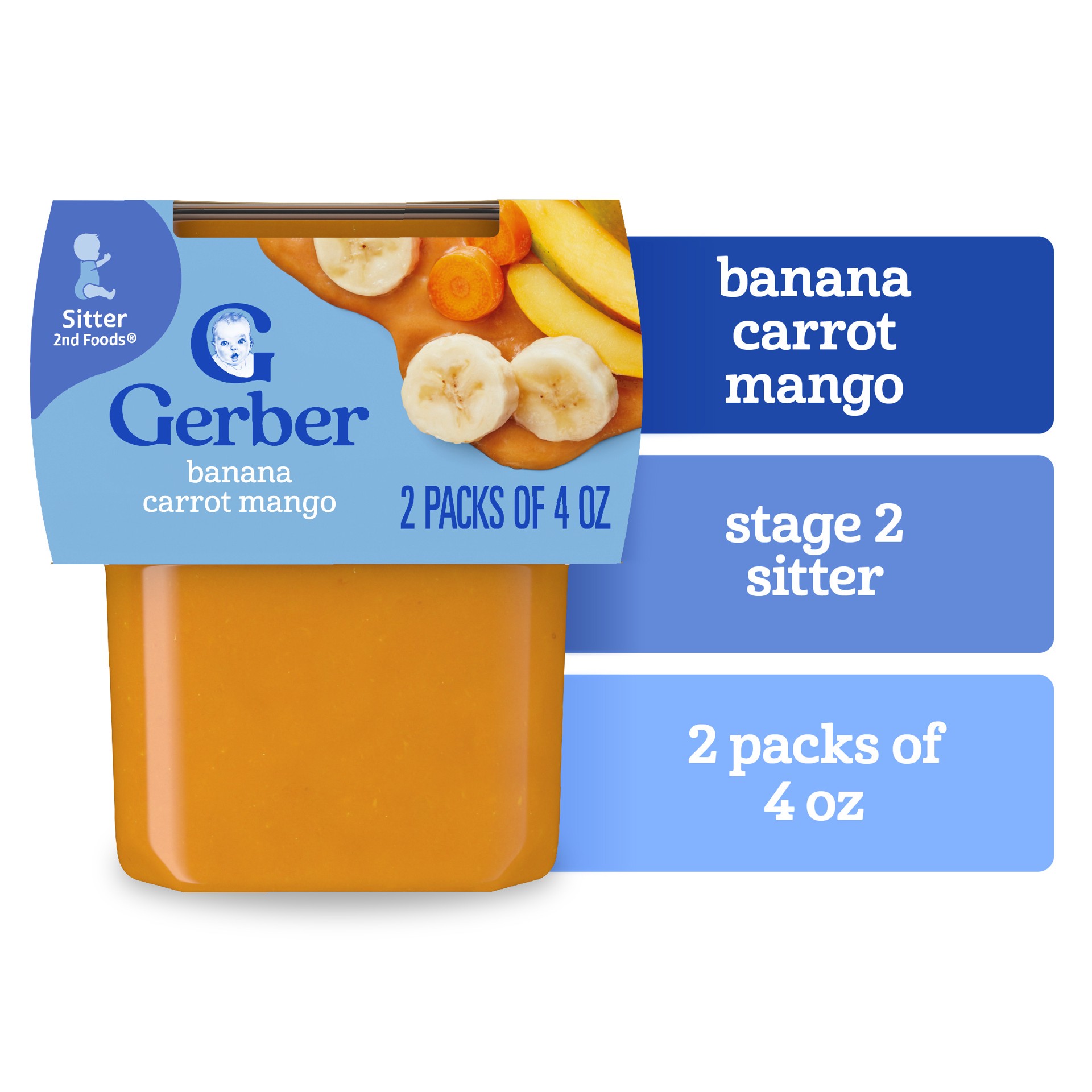 slide 1 of 5, Gerber Stage 2 Baby Food, Banana Carrot Mango Puree Tubs, Baby Puree, 2PK, 8 oz