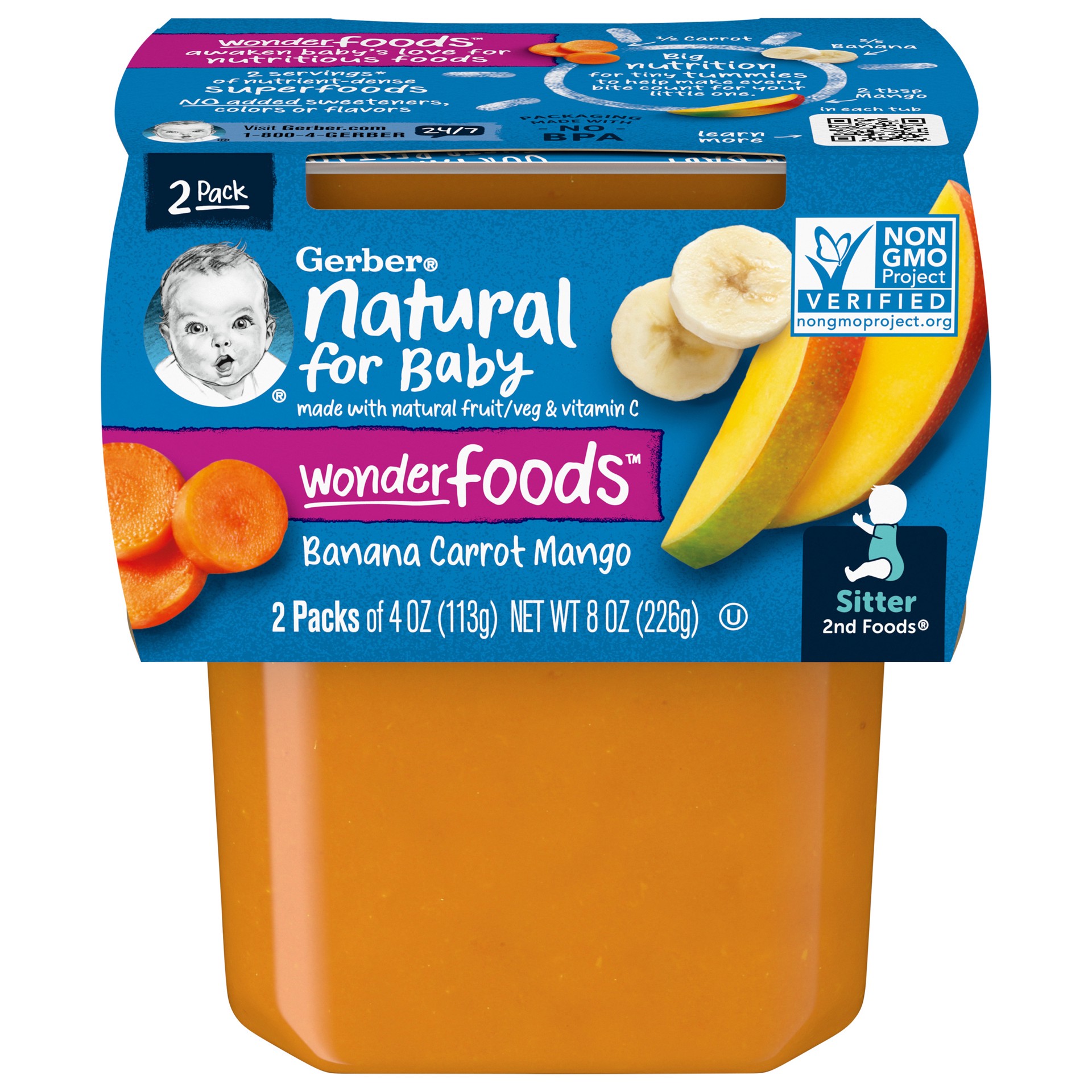 slide 1 of 5, Gerber 2nd Foods Natural for Baby WonderFoods Baby Food, Banana Carrot Mango, 4 oz Tubs (2 Pack), 2 ct