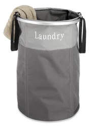 Whitmor Real Home KD Folding Laundry Hamper, Grey and Natural Color