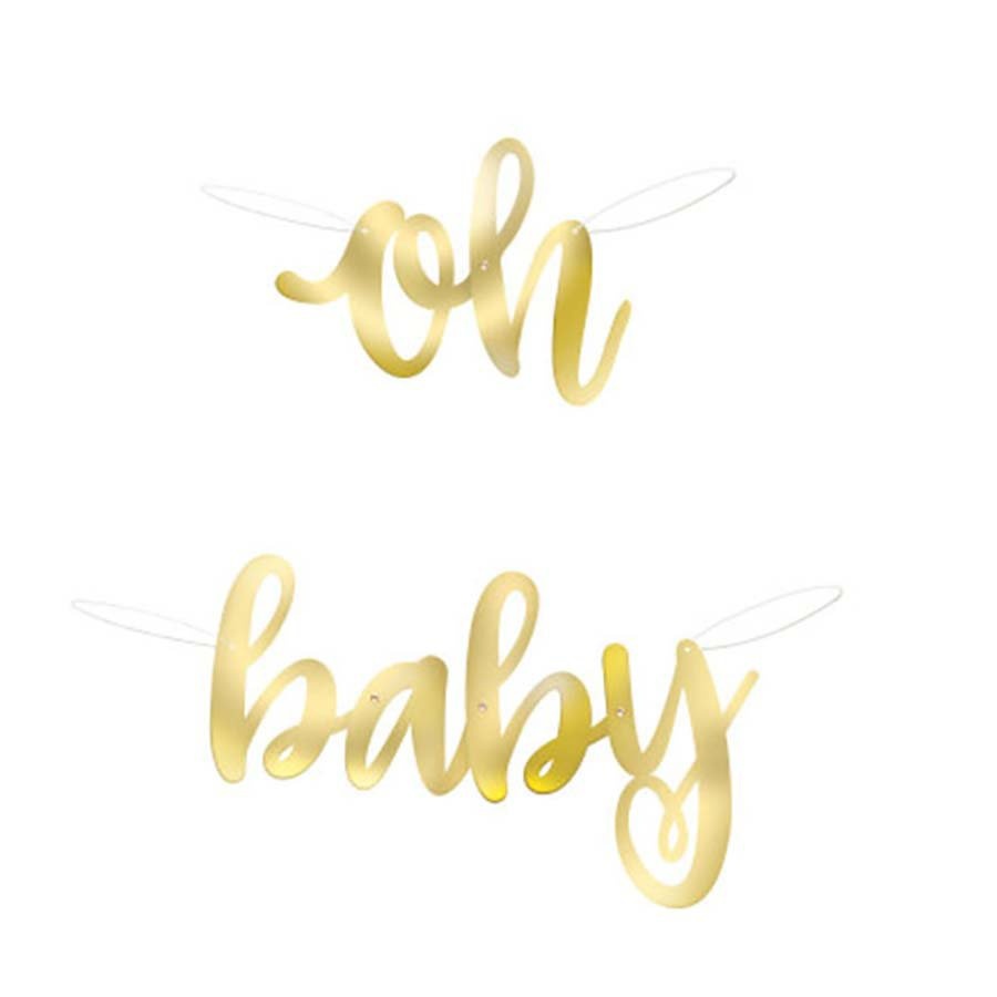 slide 1 of 1, Unique Industries Gold"Oh Baby" Baby Shower Banner, 2.8 ft