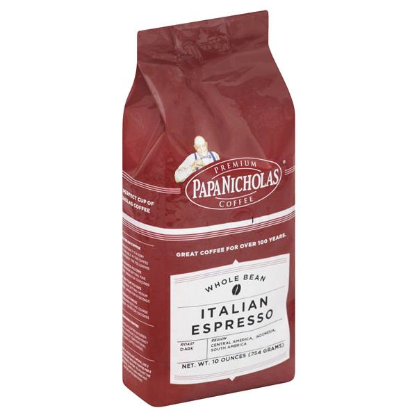 slide 1 of 1, PapaNicholas Italian Espresso Dark Roast Whole Bean Coffee, 10 oz