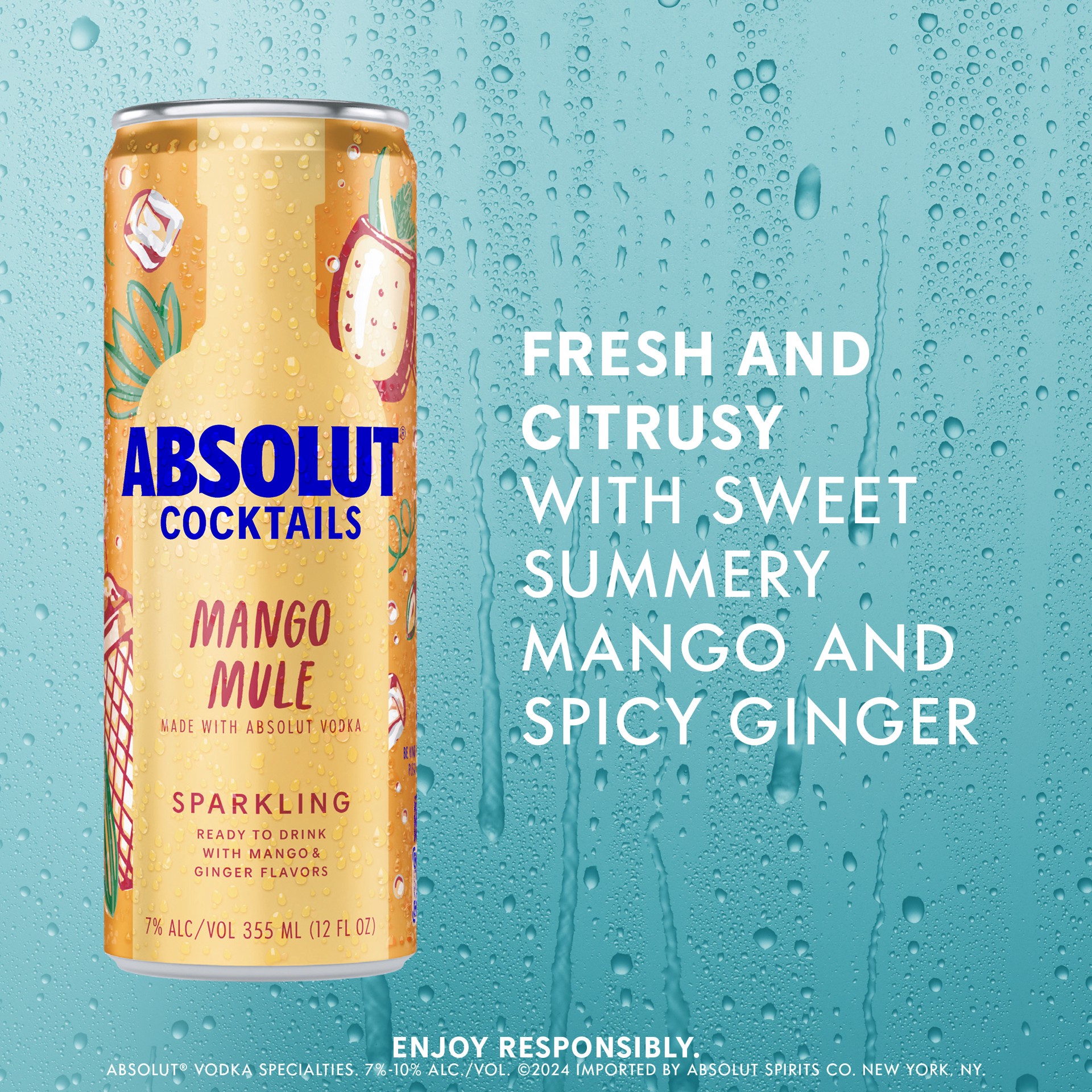 slide 3 of 4, Absolut Cans Absolut Vodka Ready to Drink Mango Mule Cocktails, 4 Pack, 12 Fl Oz Cans, 7% ABV, 4 ct; 12 oz