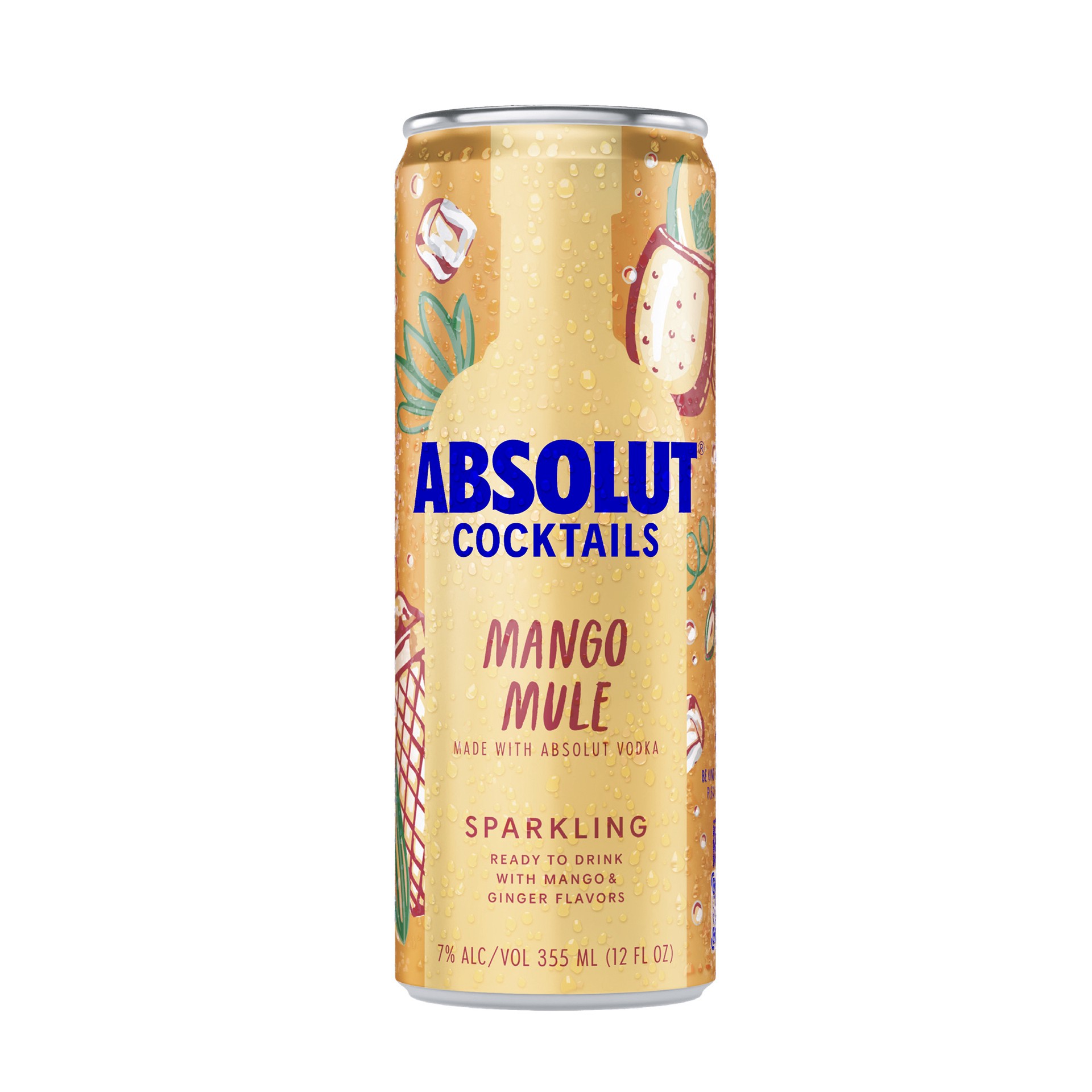 slide 1 of 4, Absolut Cans Absolut Vodka Ready to Drink Mango Mule Cocktails, 4 Pack, 12 Fl Oz Cans, 7% ABV, 4 ct; 12 oz
