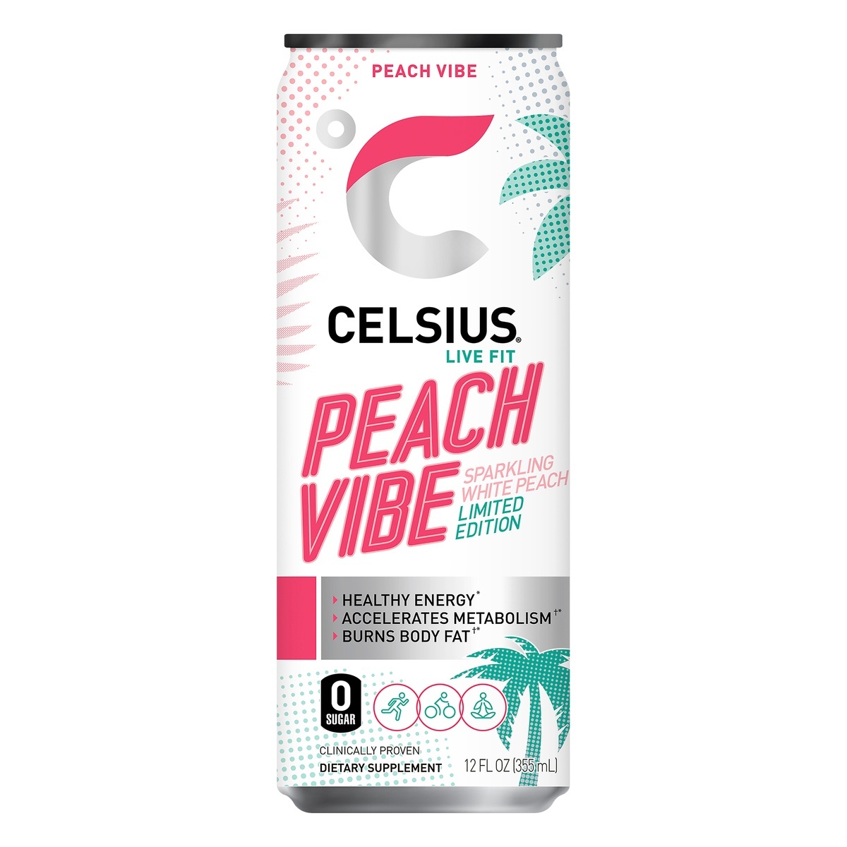 slide 1 of 3, CELSIUS Sparkling Energy Drink, Peach Vibe - 12 fl oz, 12 fl oz