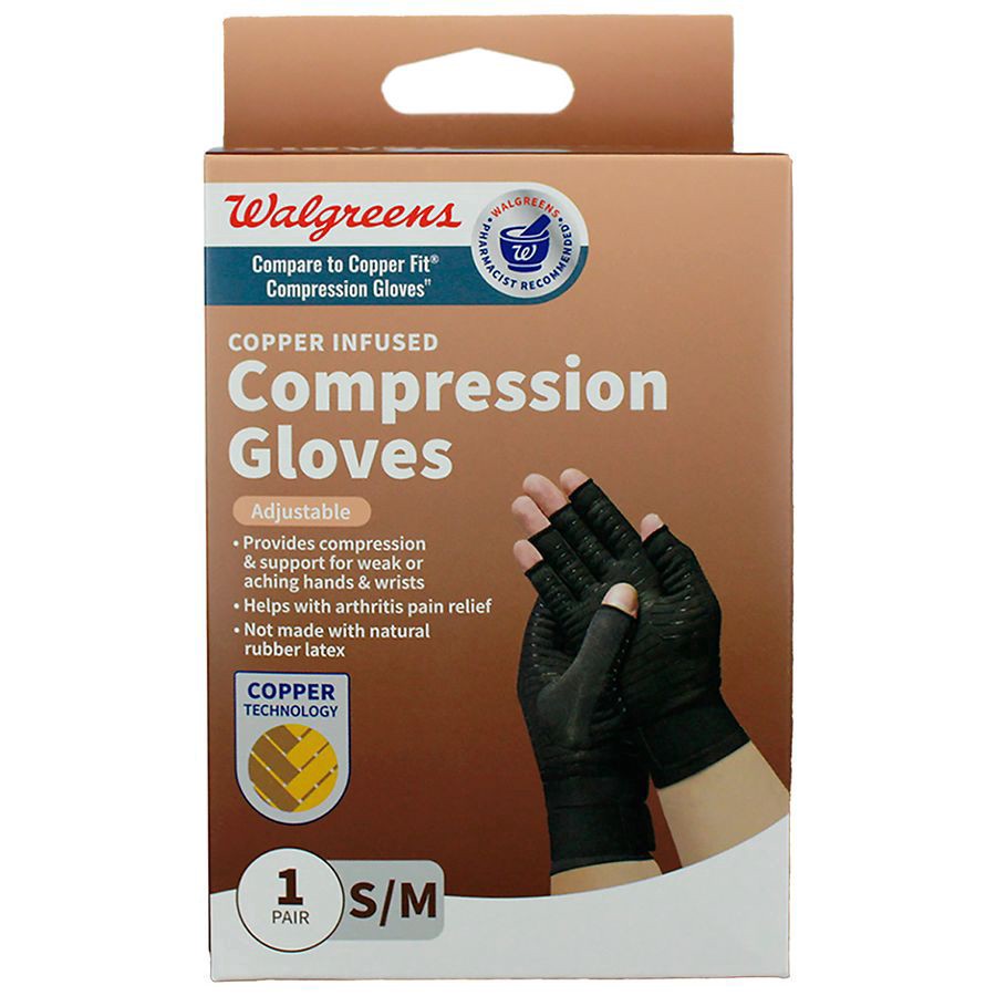 slide 1 of 5, Walgreens Compression Gloves Small / Medium, 1 pair