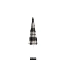 Small Black & Cream Plaid Cone Trees On Metal Spindles