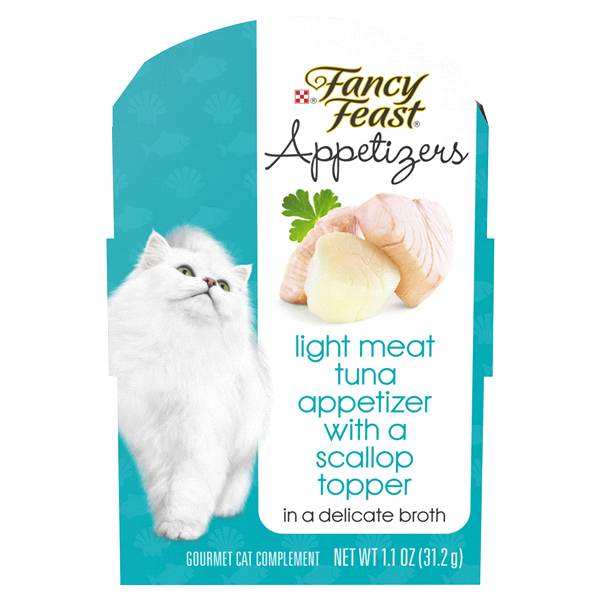 slide 1 of 1, Purina Fancy Feast Appetizers Light Meat Tuna with Scallop Topper Adult Wet Cat Food Complement Tray, 1.1 oz