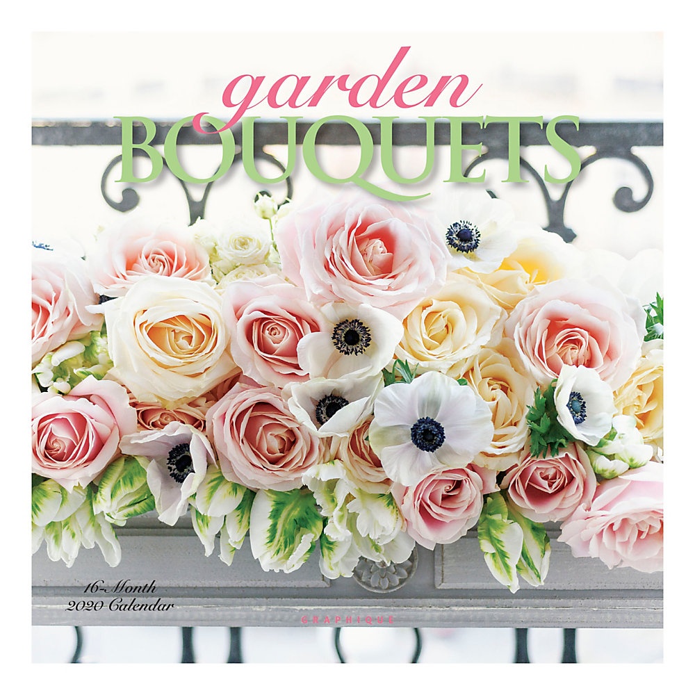 slide 1 of 1, Graphique de France January To December 2020 Mini Wall Calendar, FSC Certified, Garden Bouquets, 7 in x 7 in