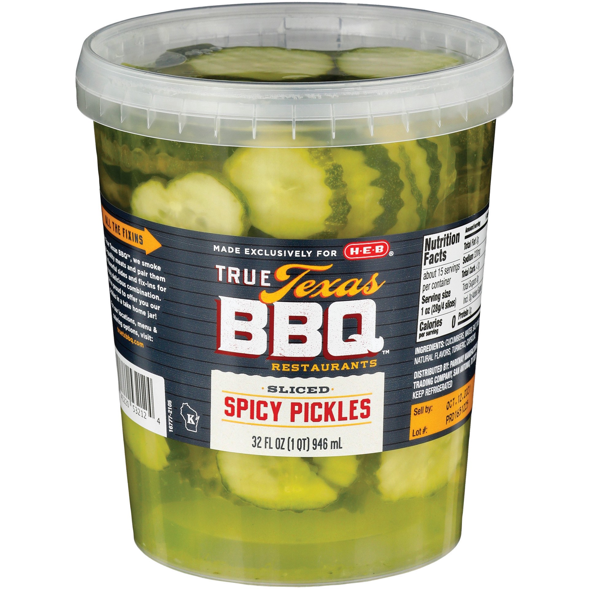 slide 1 of 1, True Texas BBQ Sliced Spicy Pickles 32 fl oz, 32 oz