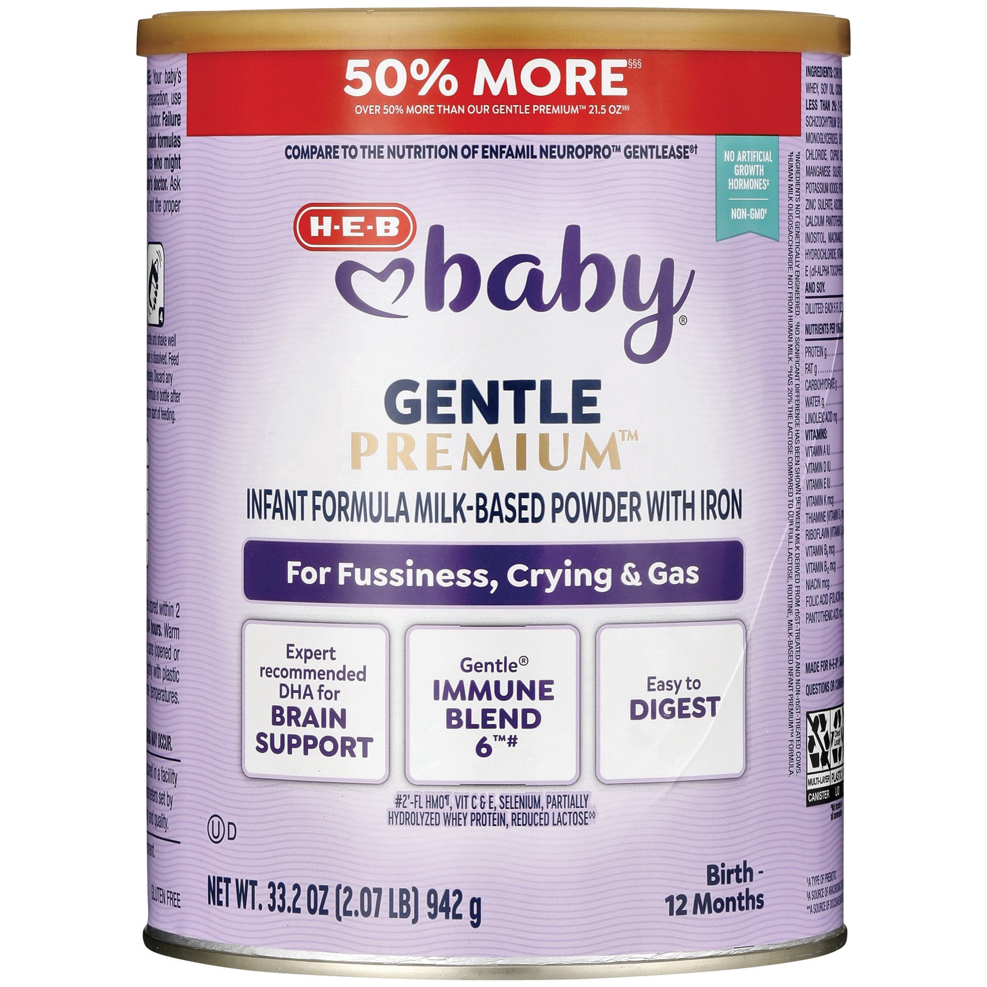 slide 1 of 1, H-E-B Baby Gentle Infant Formula, 33.2 oz