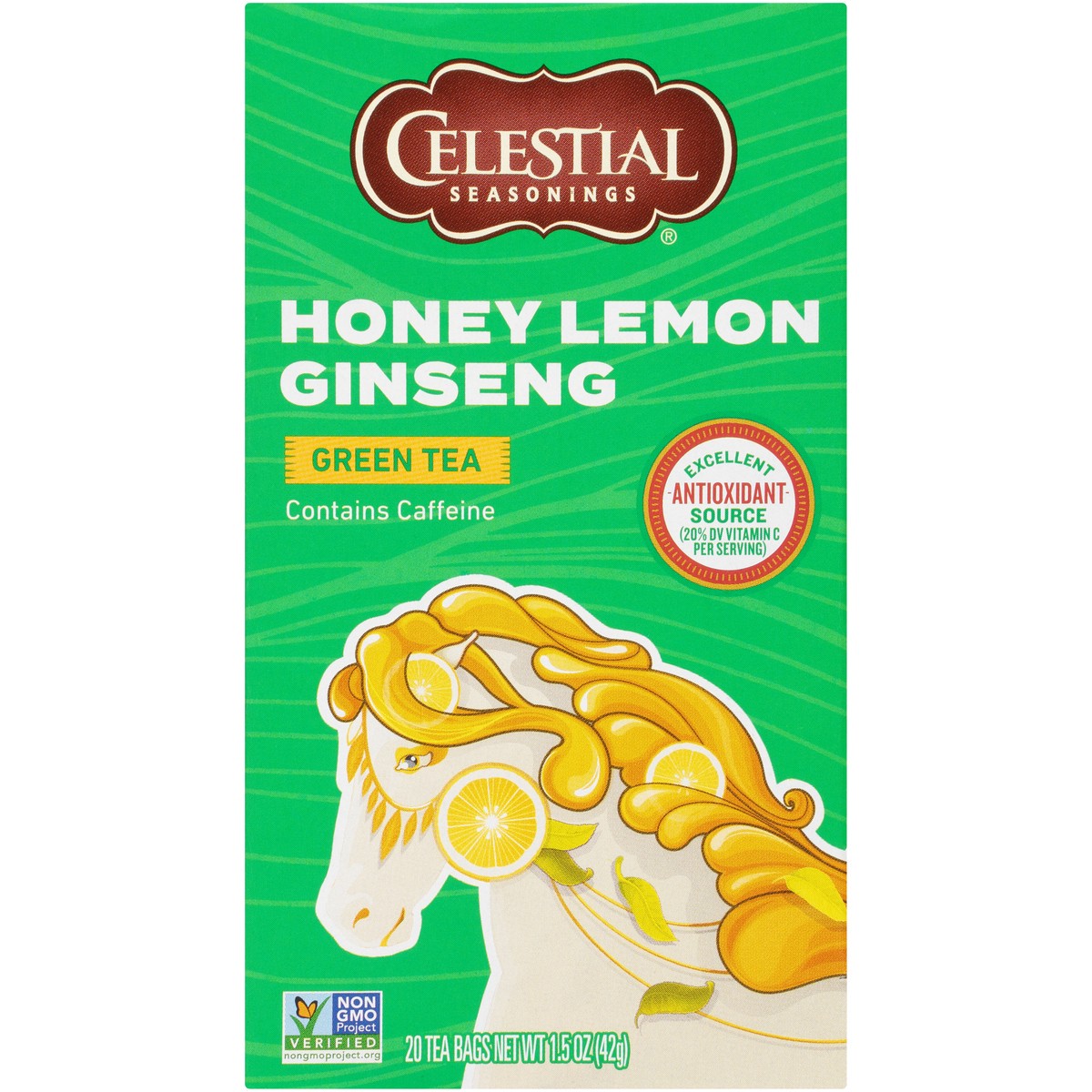 slide 5 of 8, Celestial Seasonings Honey Lemon Ginseng Green Tea Bags, 20 Ct, 1.5 Oz, 1 ct