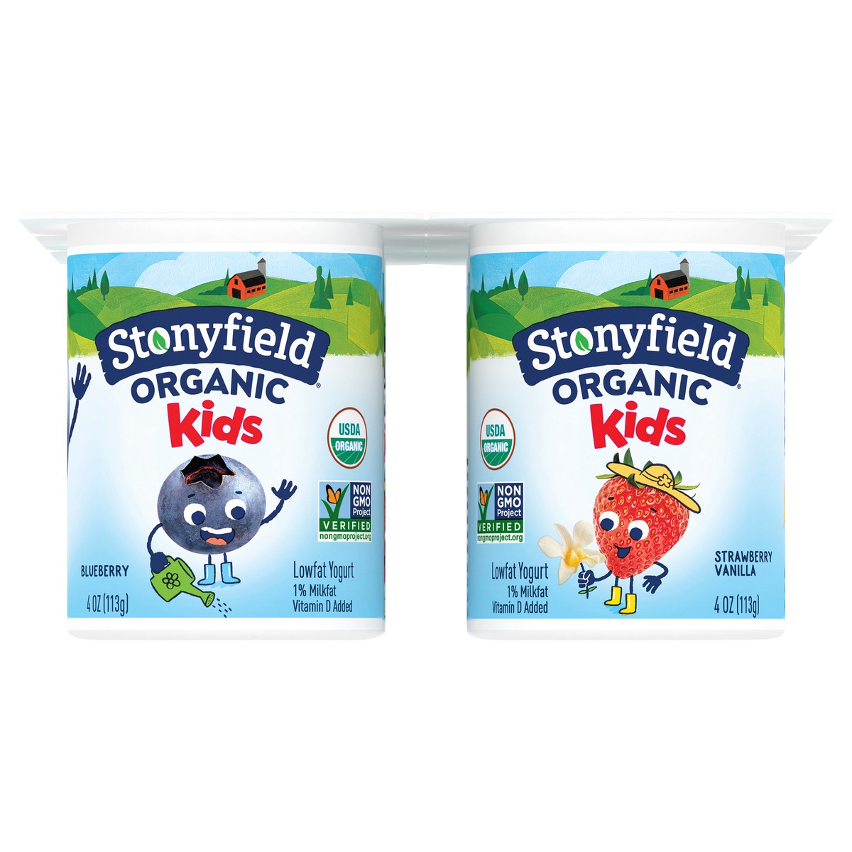 slide 1 of 2, Stonyfield Organic Kids Strawberry Vanilla & Blueberry Lowfat Yogurt Cups, 6 ct