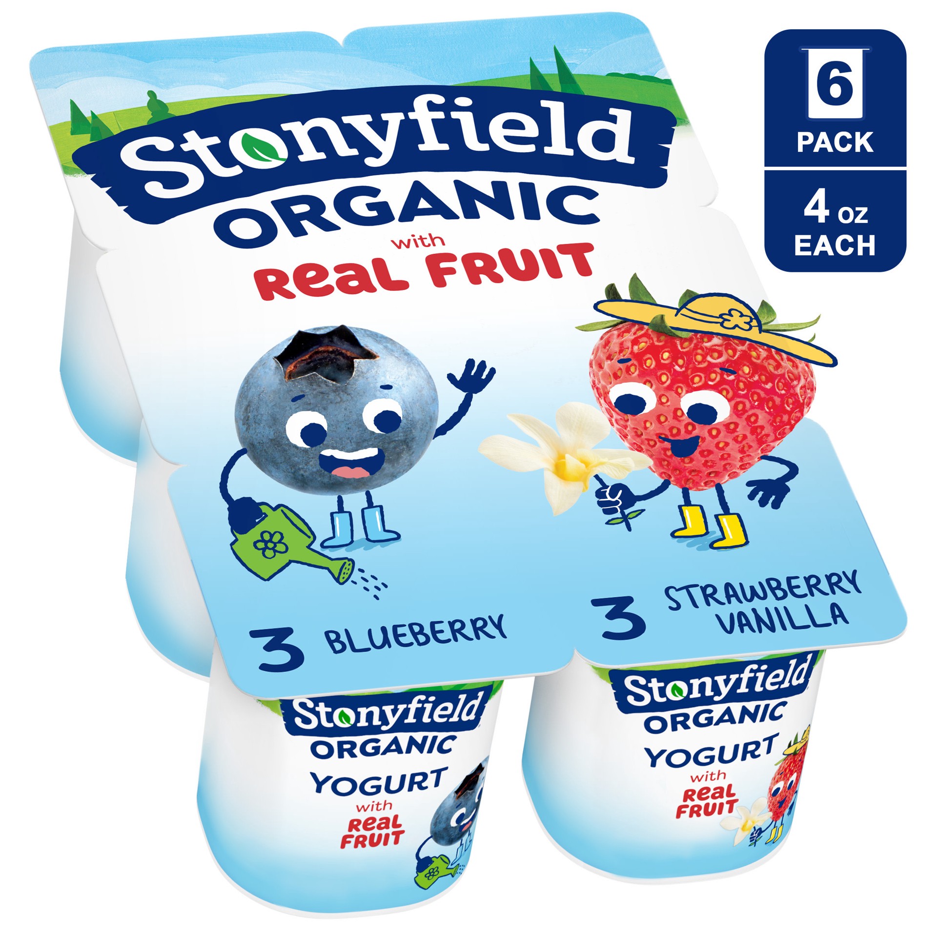 slide 1 of 2, Stonyfield Organic Kids Strawberry Vanilla & Blueberry Lowfat Yogurt Cups, 6 ct