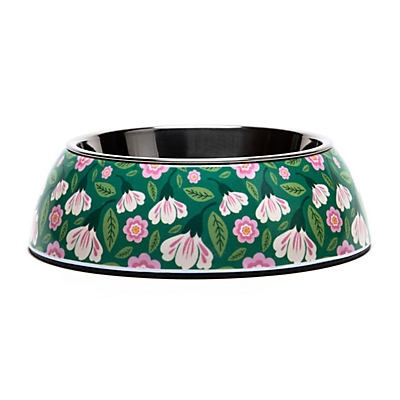 slide 1 of 1, Woof and Whiskers Melamine with Stainless Pet Bowl Green Floral, 1 ct