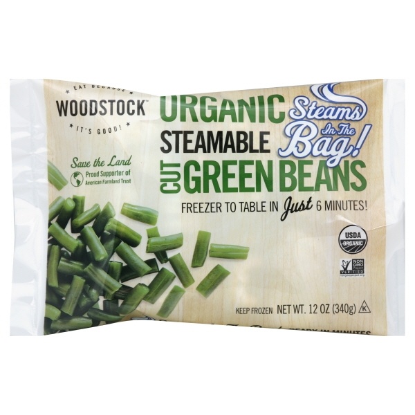 slide 1 of 1, Woodstock Organic Steamable Cut Green Beans, 12 oz