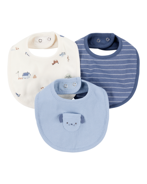 slide 1 of 3, Carter's Baby 3-Pack Dog Bibs - Blue/Ivory Blue/Ivory OSZ, 1 ct