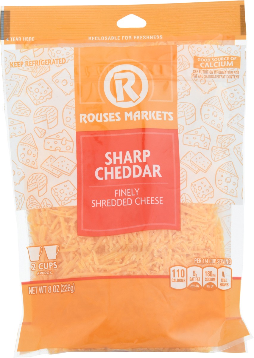 slide 5 of 13, Rouses Markets Sharp Cheddar Finely Shredded Cheese 8 oz, 8 oz