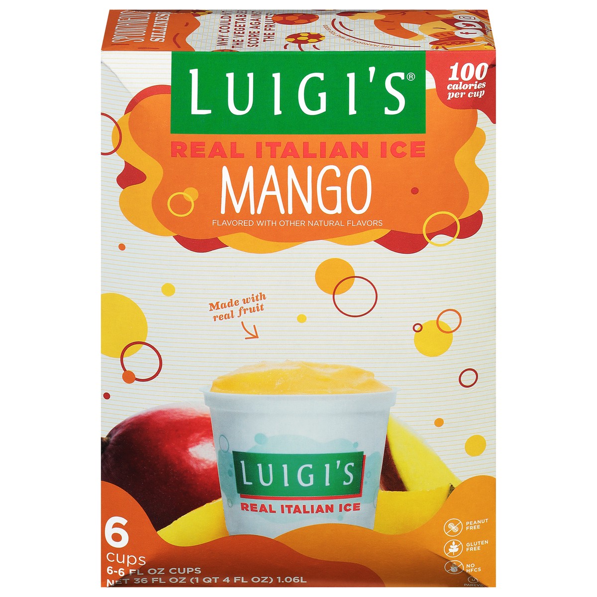 slide 1 of 3, Luigi's Mango Real Italian Ice 6 - 6 fl oz Cups, 36 oz