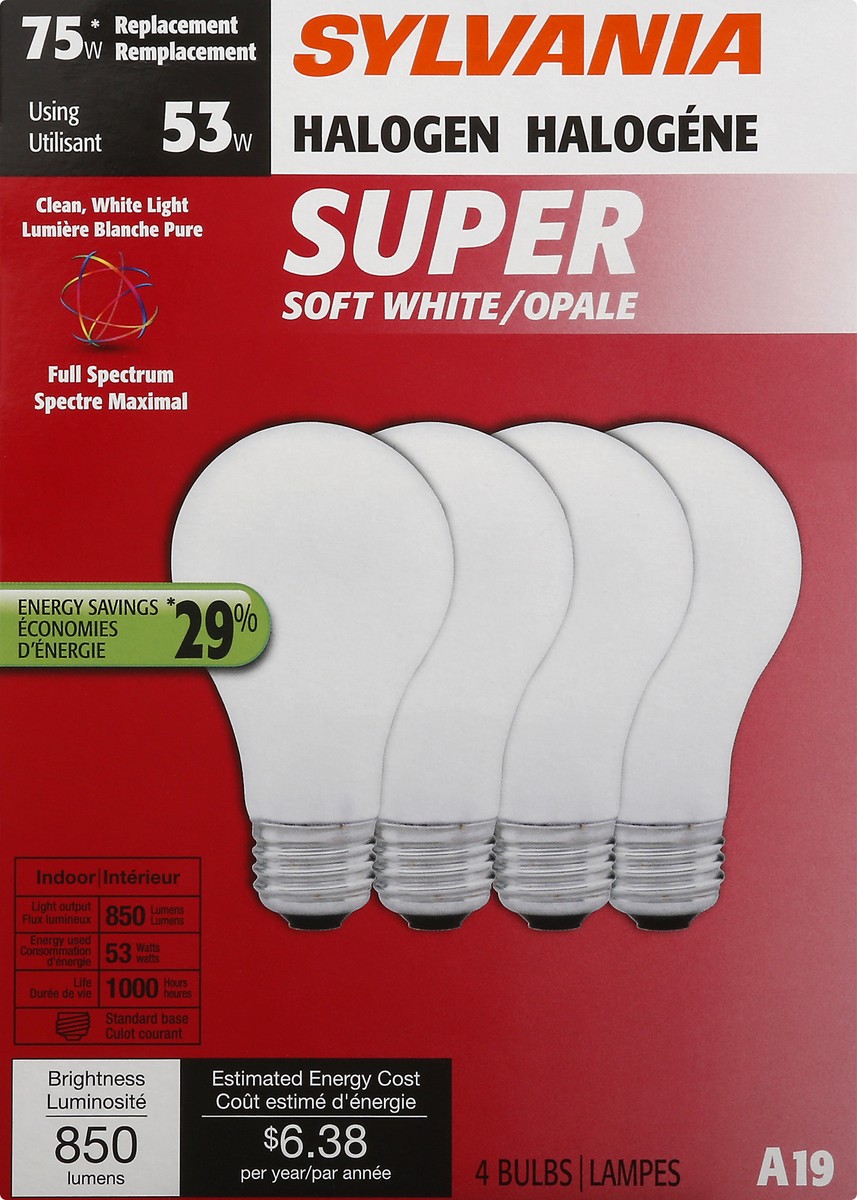 slide 4 of 11, Sylvania 53 Watts Halogen Super Soft White Light Bulbs 4.0 ea, 4 ct