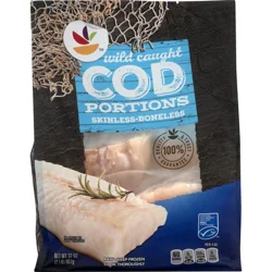 Giant Wild Caught Boneless Skinless Cod Portions Frozen