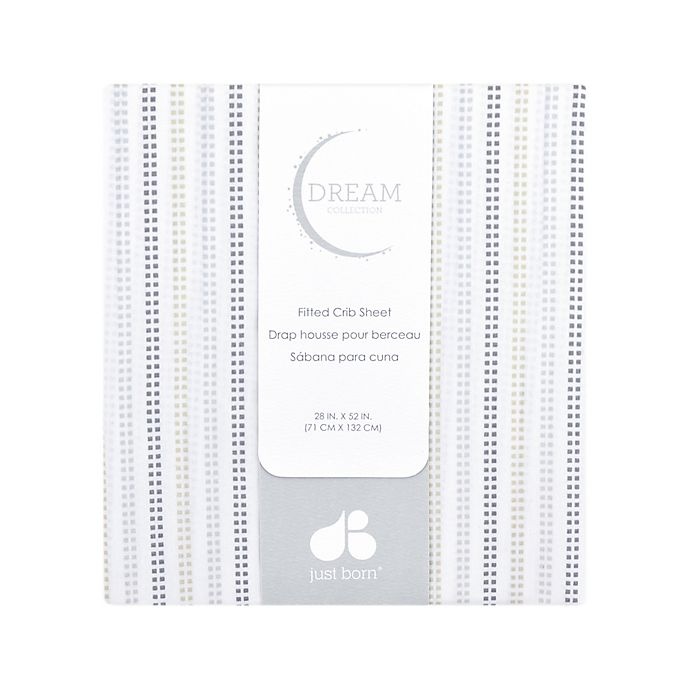 slide 2 of 3, Just Born Dream Broken Stripe Fitted Crib Sheet - Taupe/Grey, 1 ct