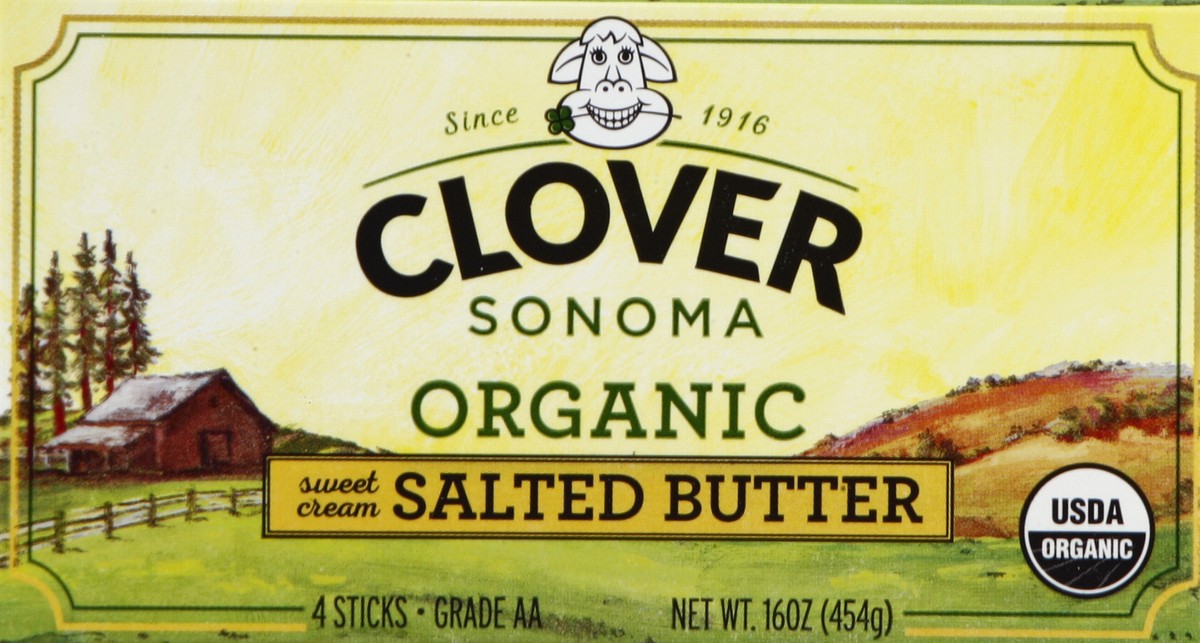slide 4 of 4, Clover Butter, Organic, Salted, Sweet Cream, 4 ct