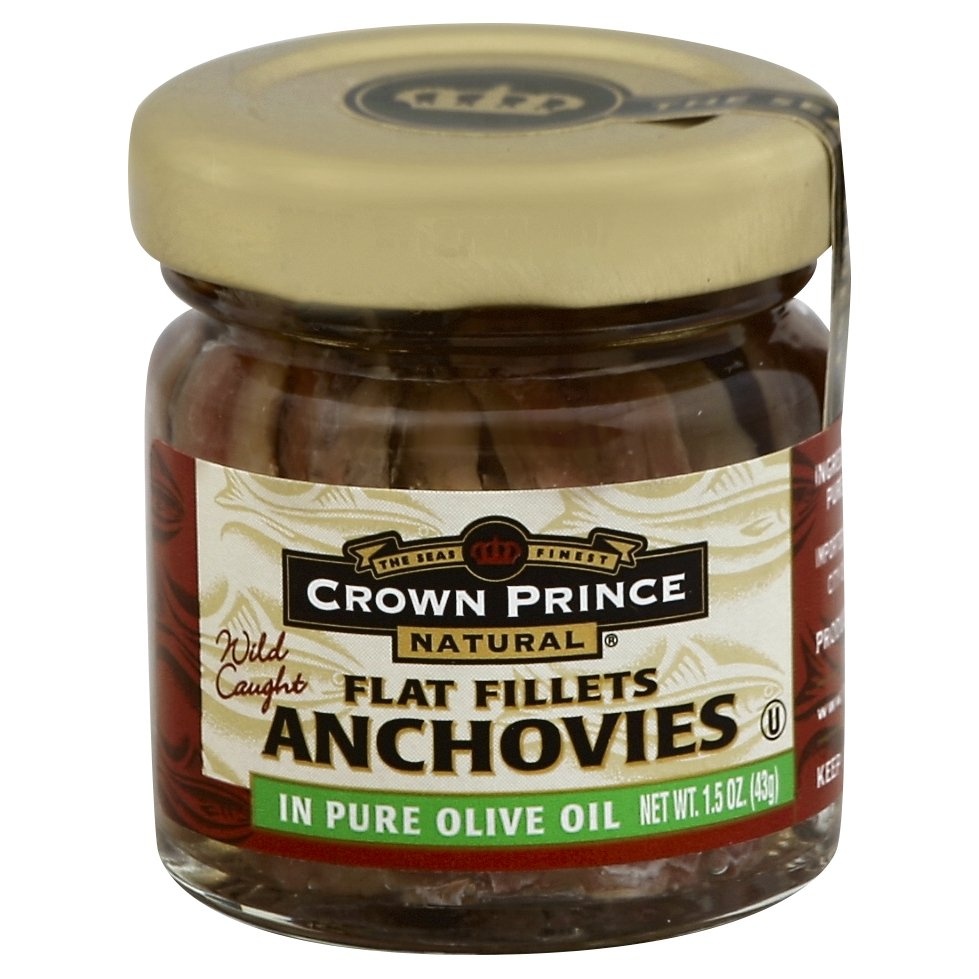 slide 1 of 1, Crown Prince Natural Flat Fillets Anchovies In Pure Olive Oil, 1.5 oz