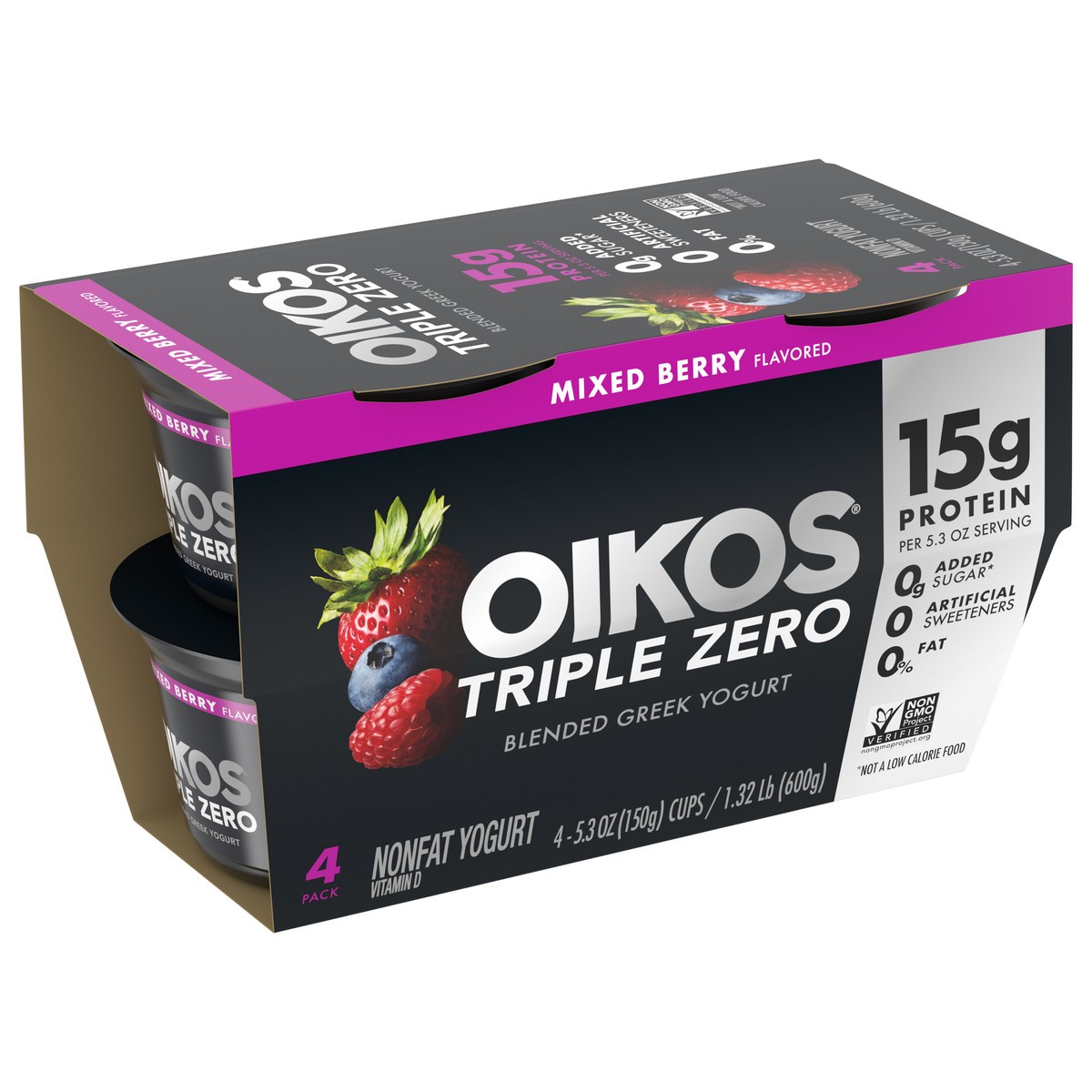slide 8 of 9, Oikos Triple Zero Mixed Berry Greek Yogurt - 4ct/5.3oz Cups, 4 ct; 5.3 oz