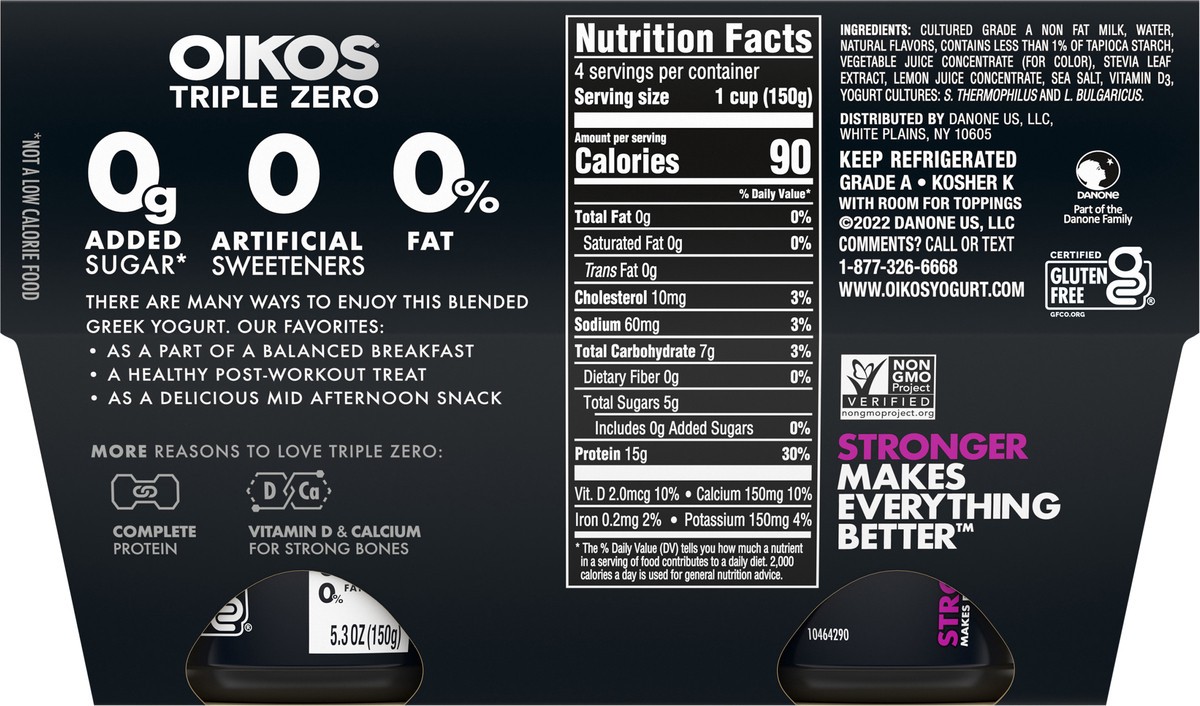 slide 7 of 9, Oikos Triple Zero Mixed Berry Greek Yogurt - 4ct/5.3oz Cups, 4 ct; 5.3 oz