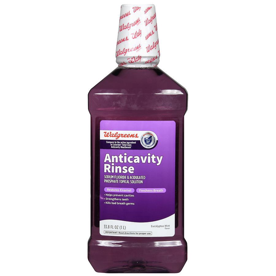 slide 2 of 5, Walgreens Anticavity Rinse with Sodium Fluoride & Acidulated Phosphate Topical Solution Eucalyptus Mint, 33.8 oz
