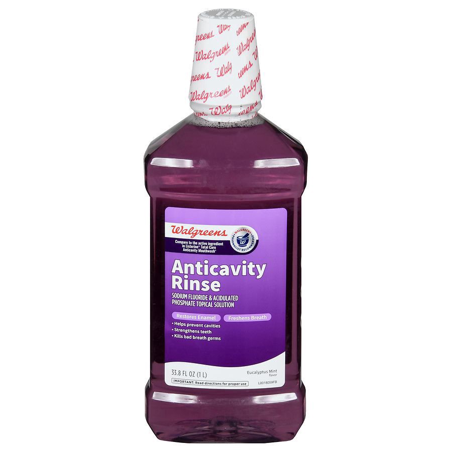 slide 1 of 5, Walgreens Anticavity Rinse with Sodium Fluoride & Acidulated Phosphate Topical Solution Eucalyptus Mint, 33.8 oz