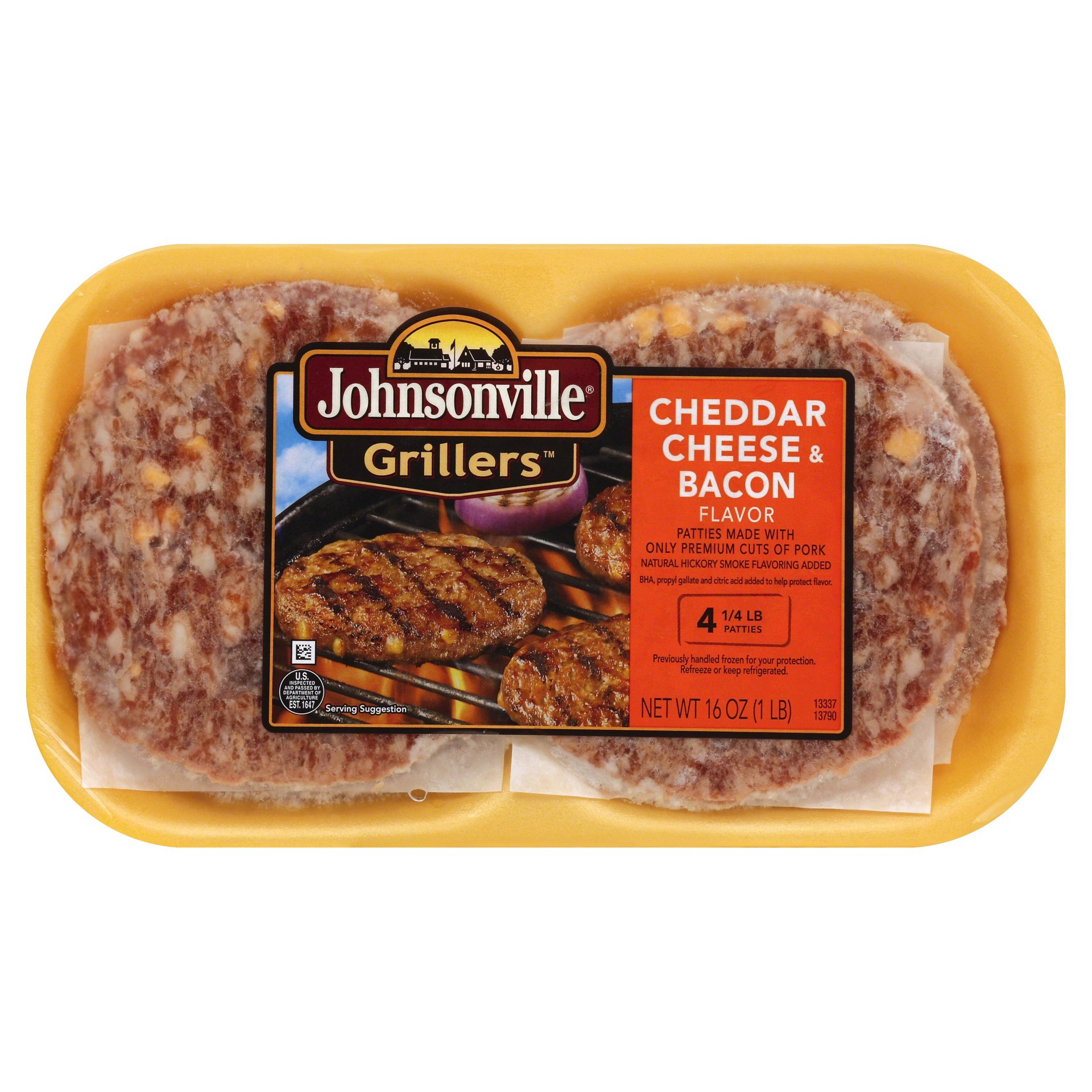 slide 1 of 4, Johnsonville Grillers Cheddar Cheese & Bacon Flavor Bratwurst Patties, 4 ct