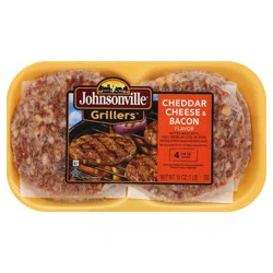 Johnsonville Grillers Cheddar Cheese & Bacon Bratwurst Pork Sausage Patties, 1 lb 4 Count